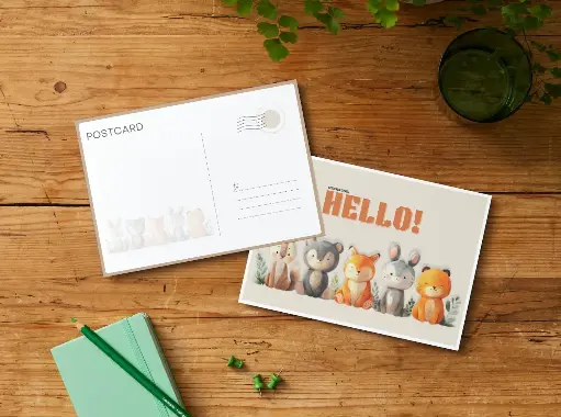 [ST_PC_004] Hello Animals - Laminated Postcard